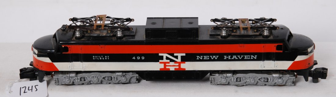 American Flyer New Haven 499 EP-5: American Flyer postwar S gauge 499 New Haven EP-5 electric locomotive. Loco is C6 with decent paint. One broken knuckle on coupler and two missing springs from one pantograph, both horns broken.
