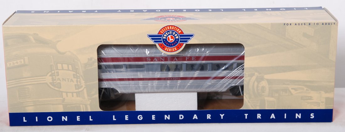 Lionel 25449 Santa Fe Station Sounds diner: Lionel modern O gauge 25449 Santa Fe Station Sounds passenger car. Car features sound, TMCC control and more. Car is factory wrapped C10.