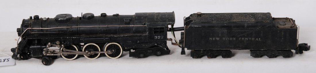 American Flyer 322 New York Central loco: American Flyer postwar S gauge 322 New York Central 4-6-4 steam locomotive. Loco is C6-7 with some wear and discoloration. Might clean to solid C7.
