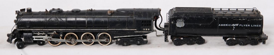 American Flyer 336 Union Pacific 4-8-4 loco: American Flyer postwar S gauge 336 Union Pacific 4-8-4 Northern steam locomotive. Loco is C6, one missing number board, some paint and lettering loss on the tender.