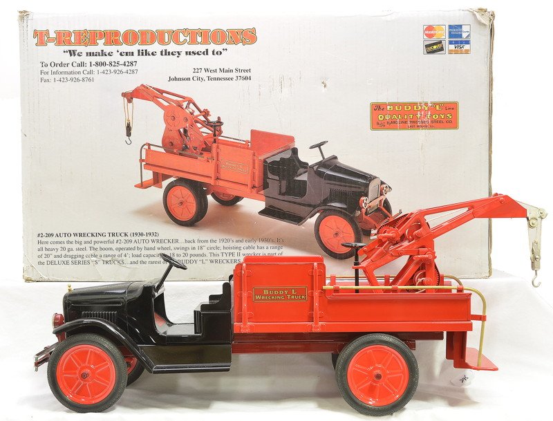 T-Reproductions 2-209 Buddy L Wrecking Truck MIB: T-Reproductions 2-209 Buddy L auto wrecking truck in OB. This is a reproduction of a Buddy L wrecker truck that was produced in 1930-32. This is no. 233 of 475 of the trucks produced. The truck is C9.