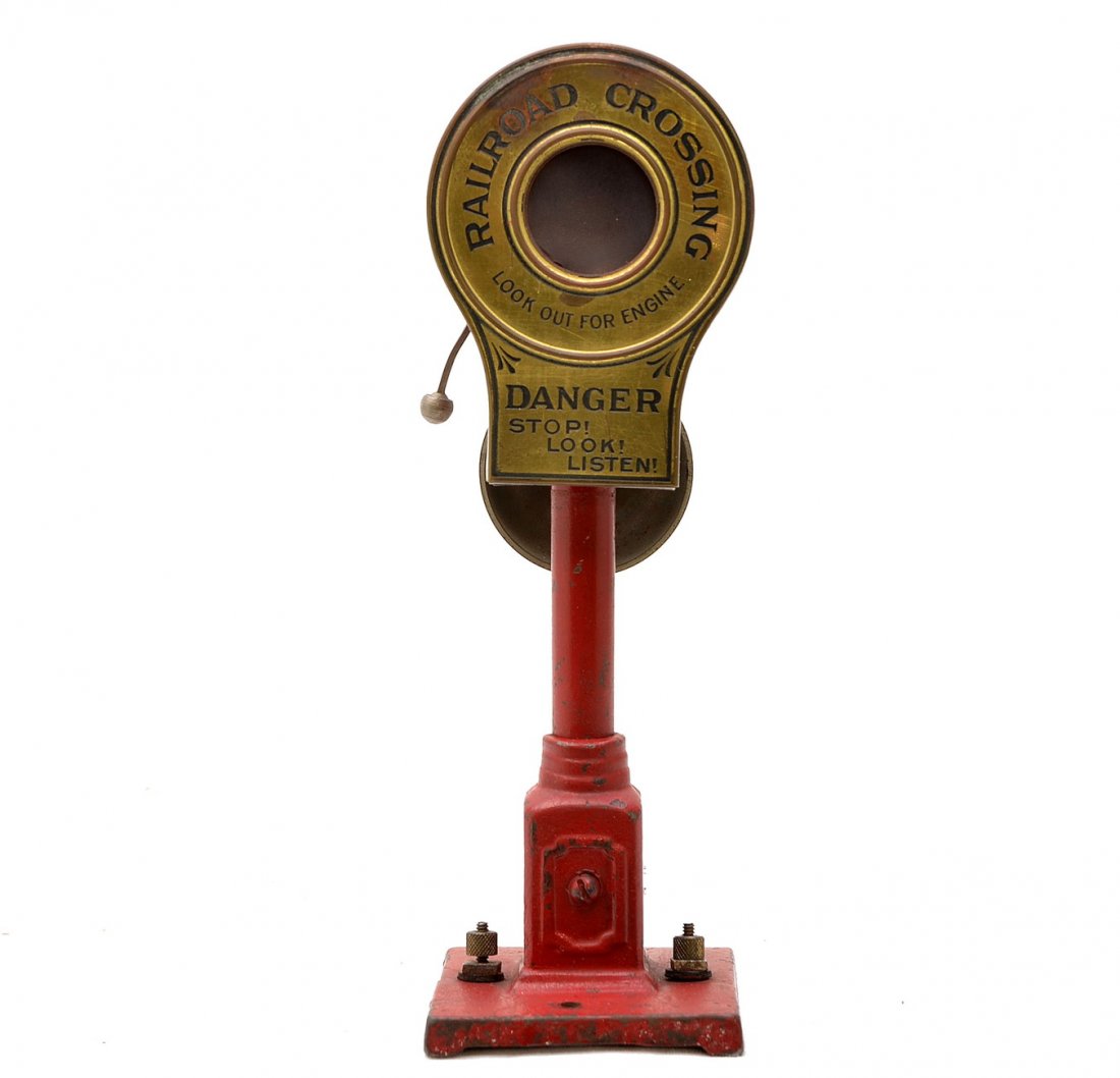 Ives Prewar 333 Banjo Signal Harder to Find Red: Ives prewar wide gauge 333 banjo signal in the harder to find red painted version, circa 1930. The banjo signal has a brass face with black lettering. The signal is C6.