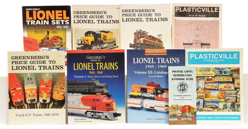 Selection of Lionel Postwar Reference Books: Lionel selection of postwar reference books including; Standard Catalog of Lionel Train Sets 1945-1969 by David Doyle, Greenberg's Price Guide to Lionel Train: Postwar O and O-27 Trains by Bruce C. Gr