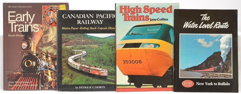 Selection of Railroad Reference Books: Selection of railroad reference books including; The Water Level Route New York to Buffalo by Charles M. Knoll, Early Trains by Bryan Morgan, Canadian Pacific Railway Motive Power Rolling Stock Capsul
