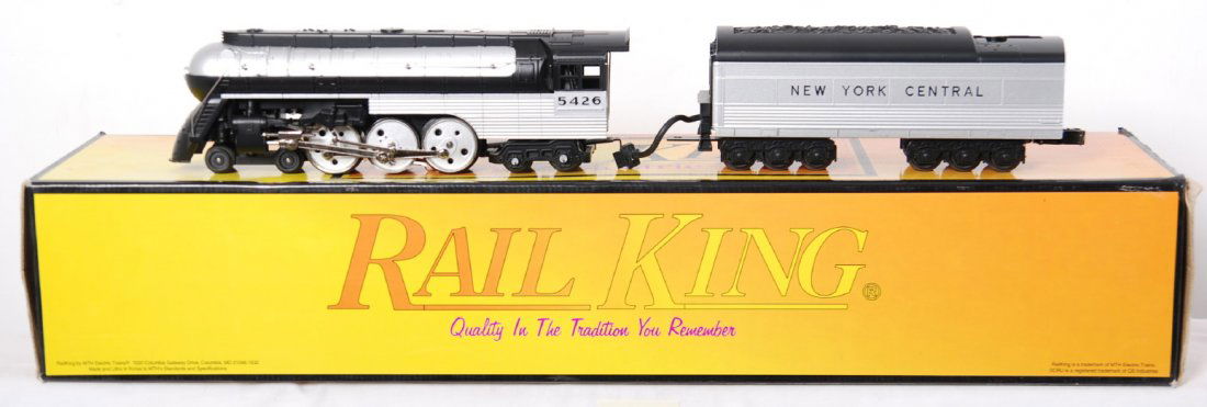 Railking NYC Empire State Express with Proto: MTH Railking modern O gauge 30-1143-1 New York Central 4-6-4 Empire State Express with Proto-Sound cab no. 5426 in OB. C8 with run time. Locomotive original box has light corner and edge wear.