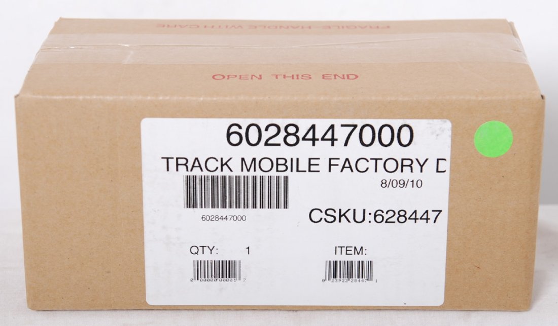 Lionel 28447 Track Mobile with TMCC: Lionel modern O gauge 28447 Track Mobile factory sealed in the master carton. Features TMCC control and Electrocouplers. C10.