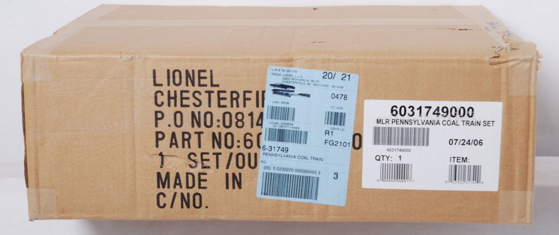 Lionel 31749 Pennsylvania coal train set: Lionel modern O gauge 31749 Pennsylvania coal train set factory sealed in OB. Includes GP30 diesel locomotive. Loco features TMCC, Railsounds, Electrocouplers, and much more. Also included is four coa