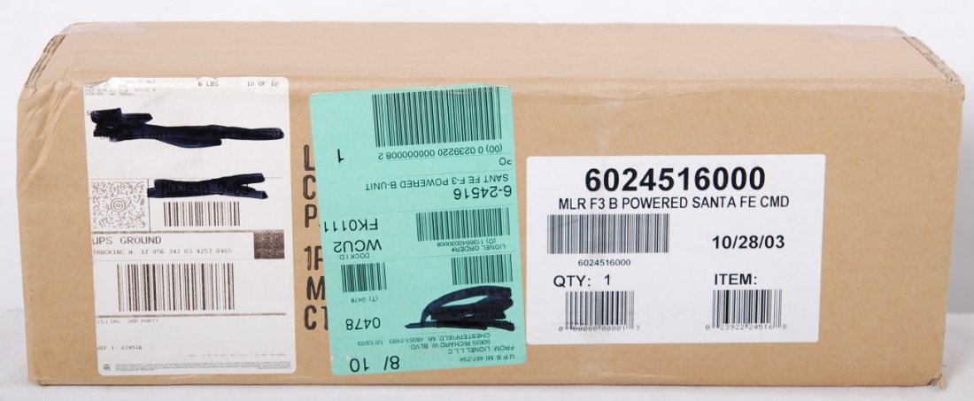 Lionel Santa Fe 24516 powered F3 B unit with TMCC: Lionel modern O gauge 24156 Santa Fe powered F3 B unit in OB. Features TMCC and Odyssey system. Unit is factory sealed in master carton C10.