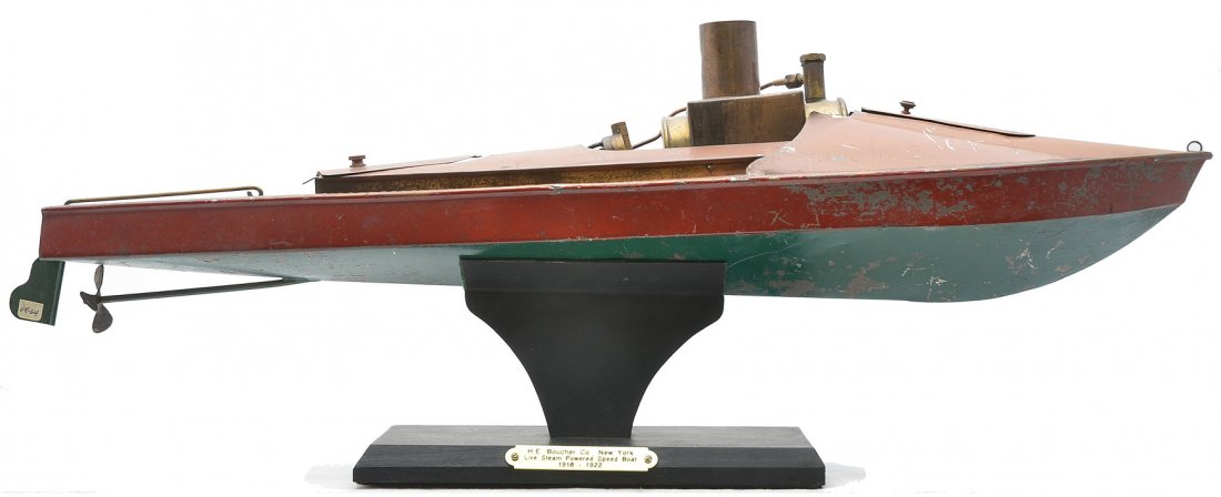 H.E. Boucher Co. New York Live Steam Speed Boat: H.E. Boucher Co. New York live steam powered speed boat, circa 1918-22. Also included is a custom made stand for the boat. Boat is C5.