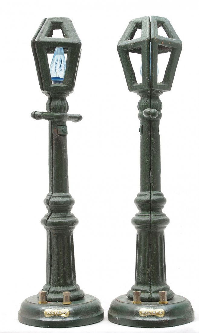 Scarce Voltamp 2 Ga. Pair Cast Iron Street Lamps: Scarce Voltamp a pair of cast iron 2 gauge street lamps. Both street lamps have been restored.
