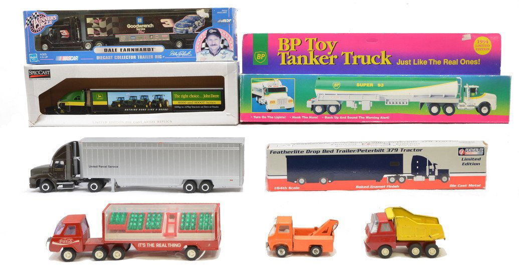 Hasbro Liberty Classics BP Tractor/Trailers OBs: Hasbro Winnerâ€™s Circle 28224/28222 Dale Earnhardt tractor trailer, Liberty Classics, #32732 Featherlite drop bed trailer/Peterbilt 379 tractor, Liberty Classics #34042 John Deere tractor/traile
