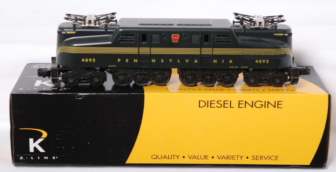 K-Line K2780-4892IC KCC Exclusive PRR GG-1: K Line modern O gauge K2780-4892IC KCC Exclusive Pennsylvania GG-1 electric locomotive in OB. Loco is C8 with run time. Features dual motors. Locomotive original box has light corner and edge wear.