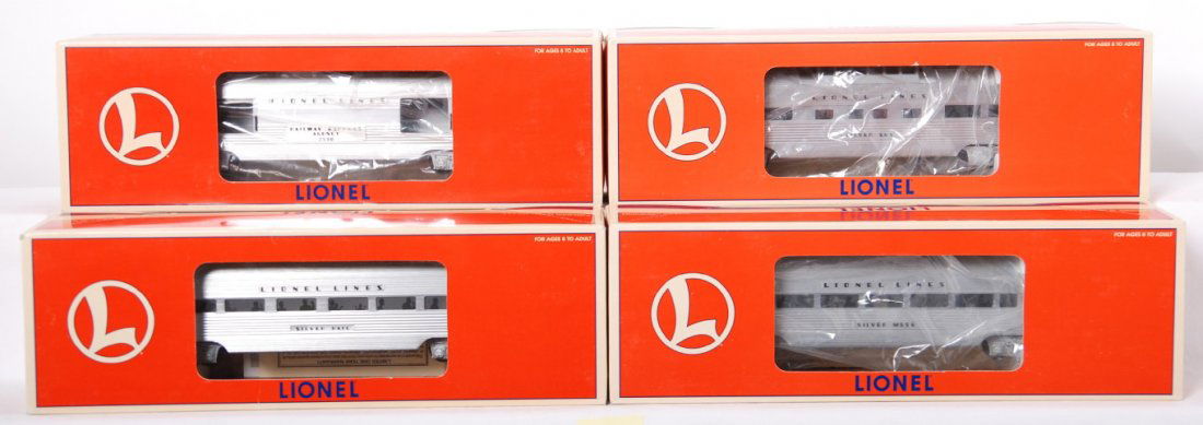 Lionel 19165 Santa Fe aluminum passenger set: Lionel modern O Gauge Santa Fe Super Chief aluminum passenger set in OBs. Catalog number is 19165. Cars are C8 with run time and some shelf wear on the OBs.