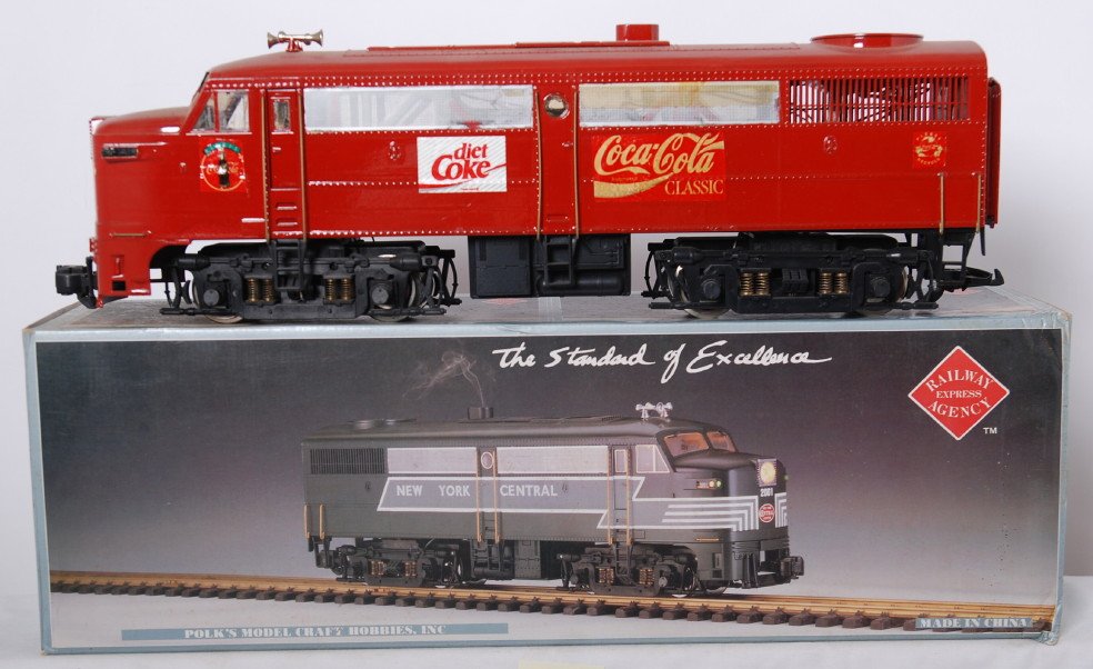 REA custom Coca Cola Alco FA: REA modern G scale custom painted Coca Cola Alco FA diesel locomotive. Loco is C6-7 with some decal chipping. See photos for best description. `