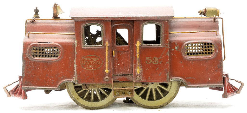 Lionel 53 Maroon NYC Lines 0-4-0 Electric Loco: Lionel prewar standard gauge 53 maroon New York Central Lines 0-4-0 electric loco with a round hood, C5.