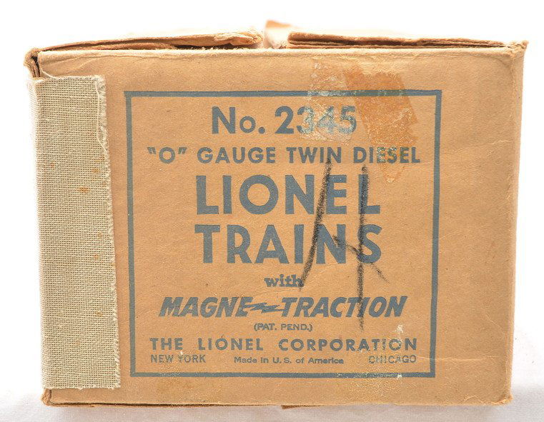 Lionel Master Carton ONLY for 2345 WP F3 Units: Lionel postwar master carton only for the 2345 Western Pacific F3 AA diesel units. The master carton is complete with all flaps and has a small area that is skinned on one end.