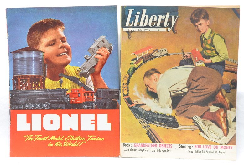 Lionel Original Consumer Catalog 1946 Liberty Mag: Lionel postwar original consumer catalog for 1946. Also included is a Liberty magazine dated Nov. 23, 1946 which contains a color copy of the 1946 Lionel consumer catalog. Both the catalog and magazin