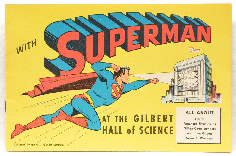 Am Flyer Original D1508 Superman Catalog 1948: American Flyer S gauge original D1508 Superman at the Gilbert Hall of Science catalog from 1948. The catalog is complete with 32 pages and is in new condition with bright and clean color graphics.