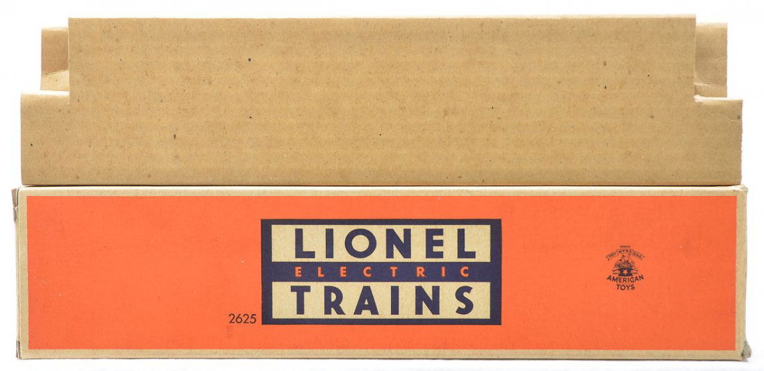 Lionel Original Box ONLY 2625 Irvington Pullman: Lionel postwar original box only for a 2625 Irvington Pullman with original cardboard insert. This box is the version with three names; New York - Chicago - San Francisco. The OB is clean and square a