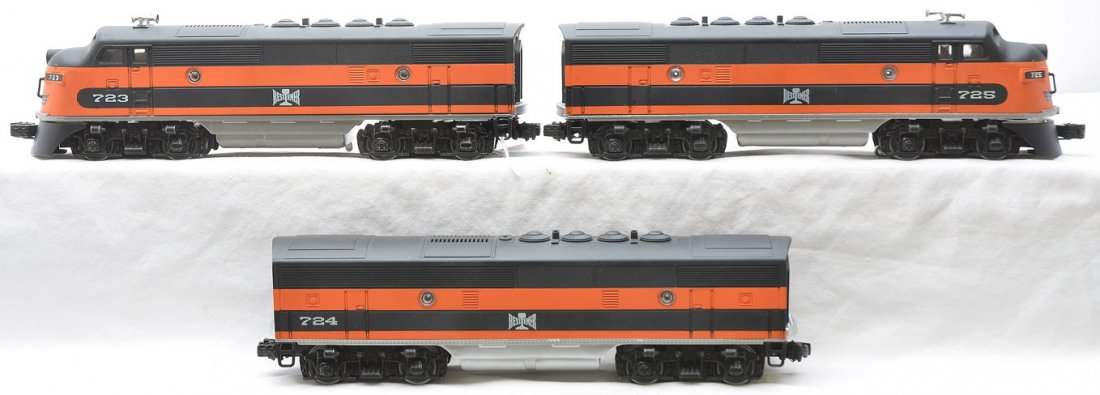Lionel F3 ABA Diesels B&LE RR Colors: Lionel F3 ABA diesels which have been custom painted in the Bessemer & Lake Erie Railroad colors. The F3 diesels were originally the 8851 and 8864 New Haven F3 ABA diesel units. The units look like ne