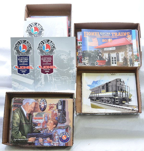 Lionel Catalogs & Flyers from 1990-2012: Lionel catalogs and flyers from 1990-2012. Many of the years have multiple copies. Catalogs are in like new to mint condition. Also included are K-Line by Lionel catalogs.