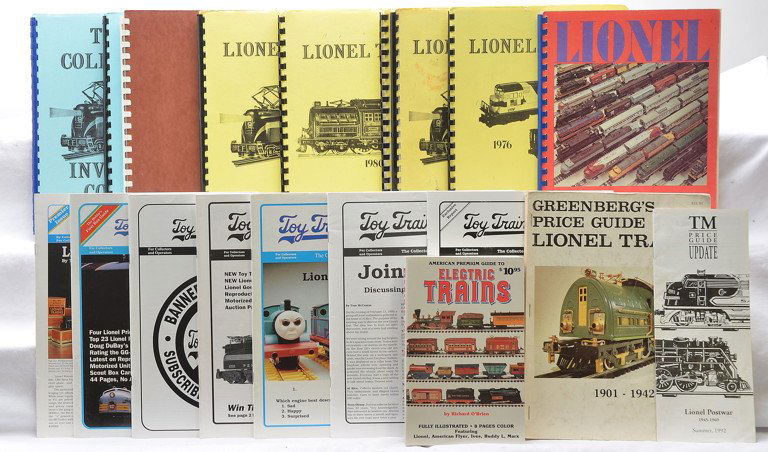 Selection Lionel Books Toy Train Review Magazines: Selection of price guides, Lionel A Collectors Guide to Postwar Lionel Trains by Tom McComas & James Tuohy, Greenbergs Price Guide to Lionel Trains 1901-1942 by Bruce C. Greenberg and an American Prem