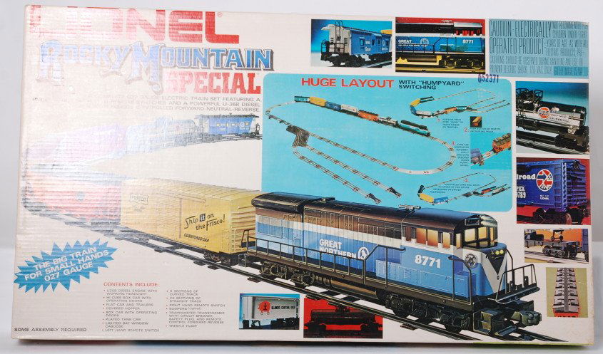 Lionel Rocky Mountain Special Set 1765: Lionel modern O gauge 1765 Rocky Mountain Special train set in OB. Set is trains only and includes 9286 B&LE hopper. No track, transformer or switches. Trains are C8-9 area. Set box has one rip on an