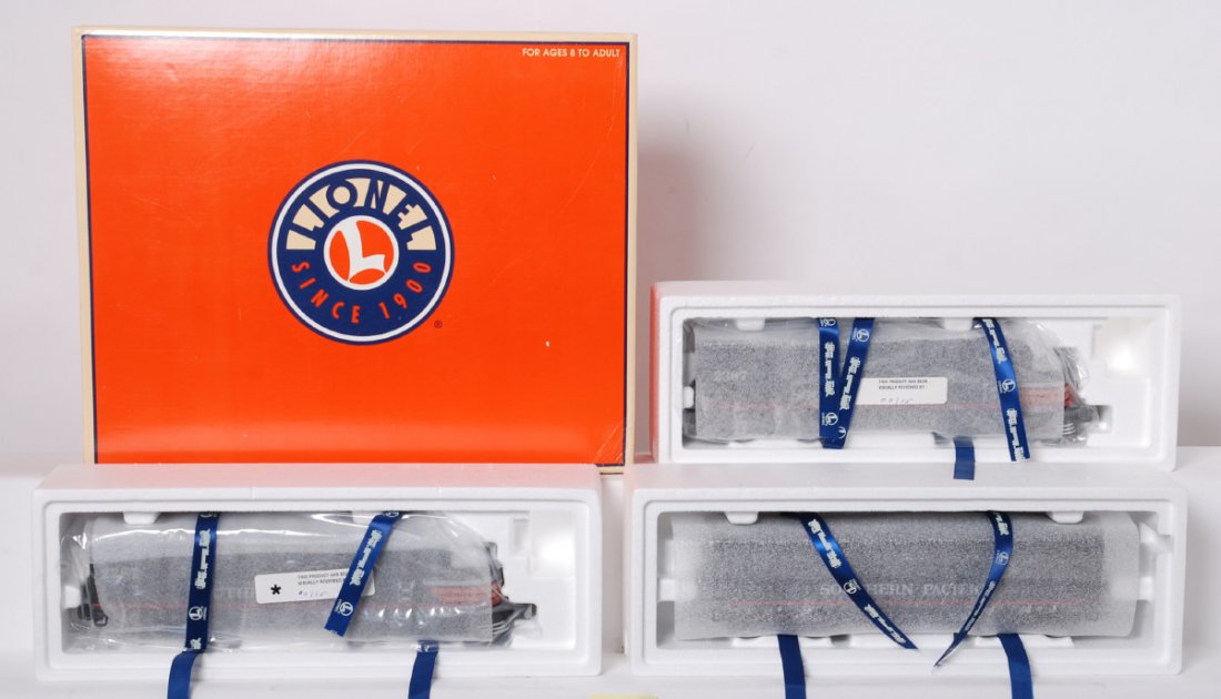 Lionel 38197 Southern Pacific F3 A-B-A set in OB: Lionel modern O gauge 38197 Southern Pacific F3 A-B-A set in original boxes, featuring Command equipped, CrewTalk, TowerCom, RailSounds, etc. Trains are factory wrapped in the OB C10. Set box has some