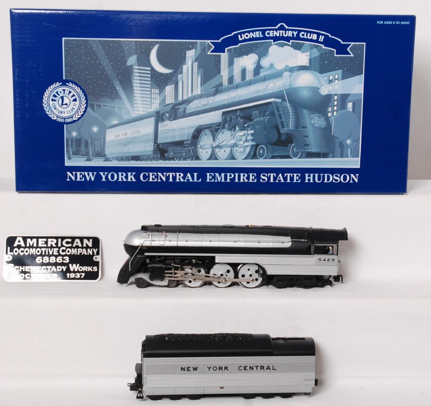 Lionel Century Club NYC Empire State Hudson: Lionel modern O gauge Century Club New York Central Empire State Express Hudson steam locomotive wrapped in OB. Catalog number is 38000. Loco features TMCC, Rail sounds, smoke Electrocoupler and much 