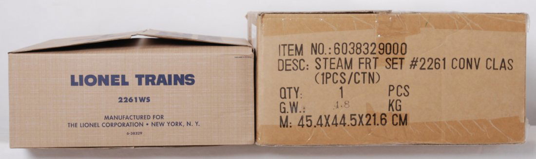 Lionel 38329 2261WS 646 steam freight set: Lionel modern O gauge Conventional Classics 38329 2261WS steam freight set in OB. Includes 646 loco and 2046W tender and modern reissues of the following cars. 3562-50 Operating Barrel Car, 6414 Evans