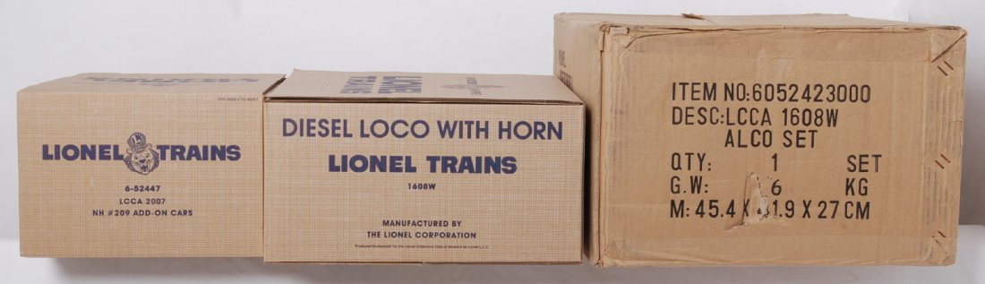 Lionel 52423 1608W LCCA 2007 N.H. pass. set: Lionel modern O gauge 52423 1608W Lionel Collectors Club of America 2007 New Haven Alco passenger set original box. 52447 LCCA 2007 NH #209 add-on cars. Included are 209 New Haven Alco A units, 52467 