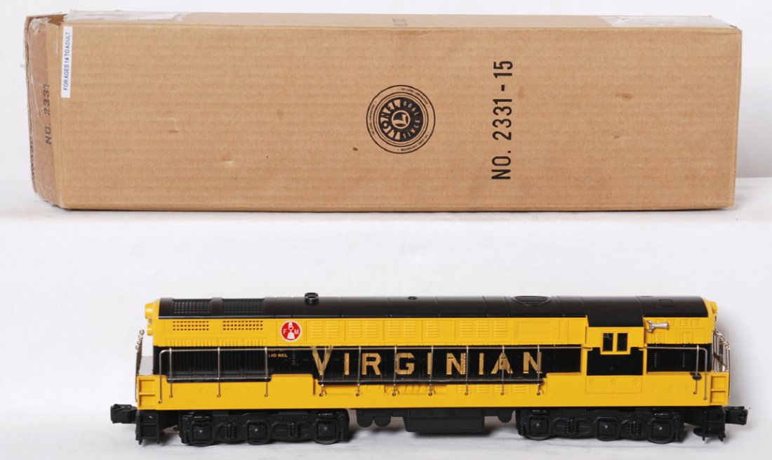 Lionel 38300 2331 Virginian FM Trainmaster: Lionel modern O gauge Conventional Classics 38300 Virginian FM 2331 Trainmaster in OB. Loco is C8 with run time.