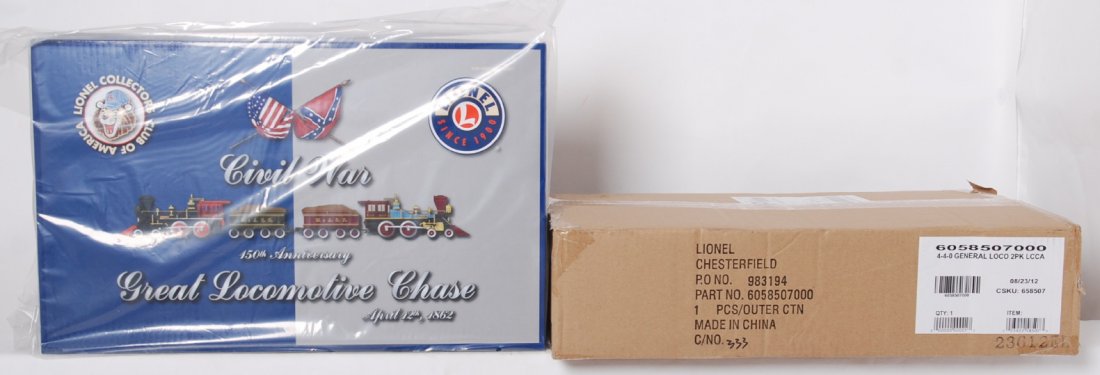 Lionel LCCA General and Texas set 58507: Lionel modern O gauge LCCA 58507 General and Texas locomotive set in OB. Includes TWO locomotives in the set. Set is factory sealed in plastic C10.
