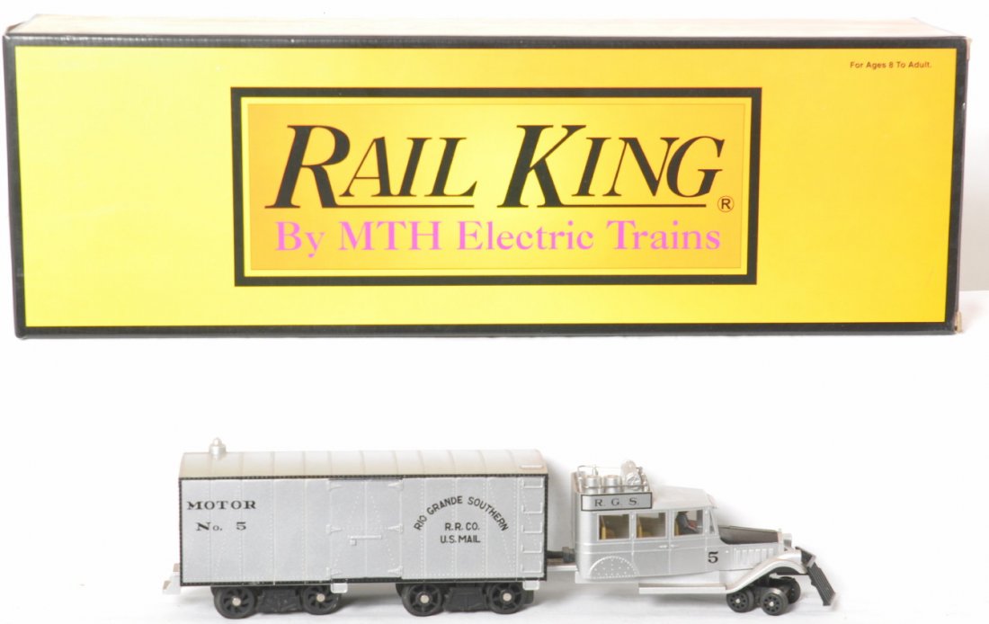Railking Rio Grande galloping goose with Proto: MTH Railking modern O gauge Rio Grande Southern galloping goose in OB. Catalog number is 30-2154-1. Features Protosound and more. C8 with run time. Items have come from a smoking household. Boxes and 