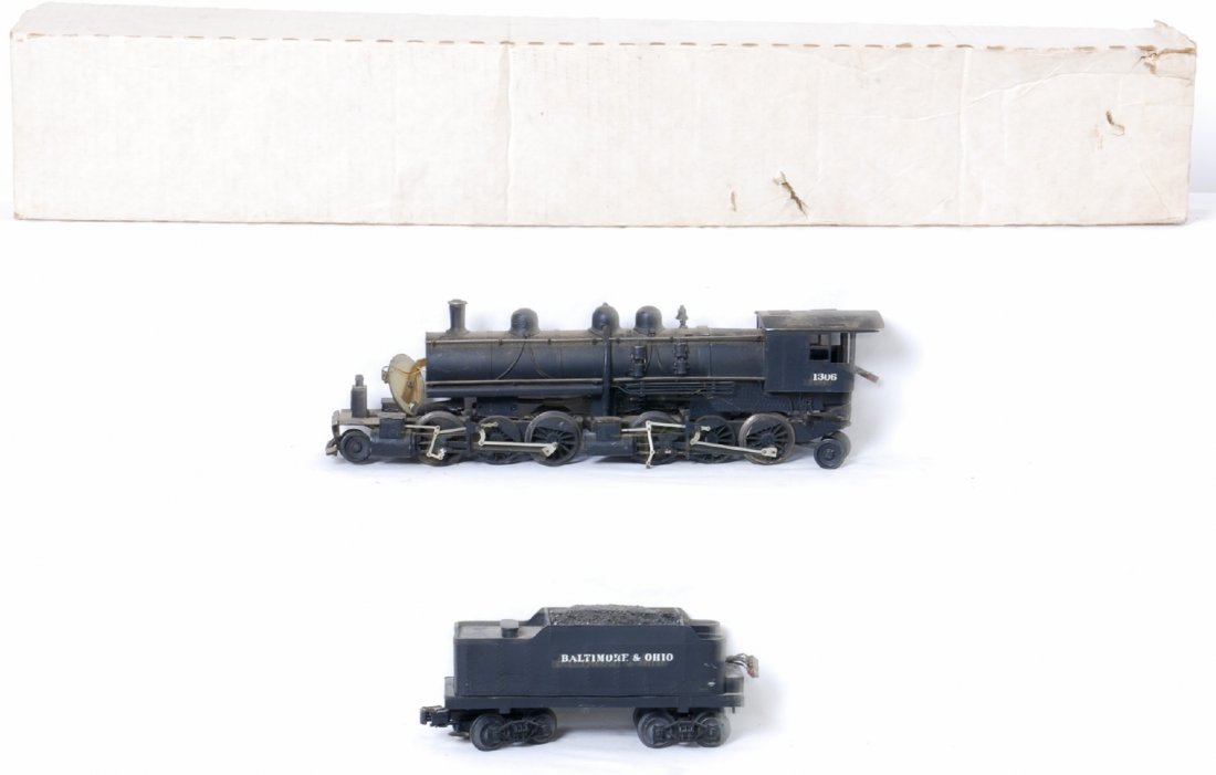 Custom Baltimore and Ohio 2-6-6-0 steam locomotive: Custom modern O gauge Baltimore and Ohio 2-6-6-2 steam locomotive. Loco is plastic bodies and was custom built by Adirondack Car & Foundry. Loco is missing one running board and has loose boiler front