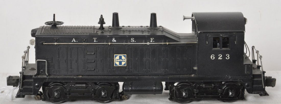 Lionel 623 Santa Fe NW-2 switcher: Lionel Postwar O gauge 623 Santa Fe NW-2 switcher. Switcher is C7 with run time and a few small paint chips along cab roof edge.