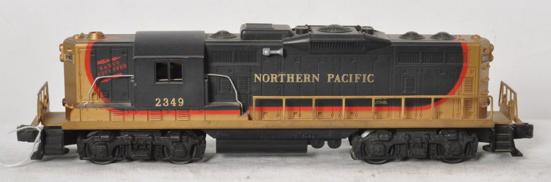 Lionel 2349 Northern Pacific GP-9 diesel locomotive: Postwar Lionel O gauge 2349 Northern Pacific GP-9 diesel road switching locomotive, should clean and polish C7.