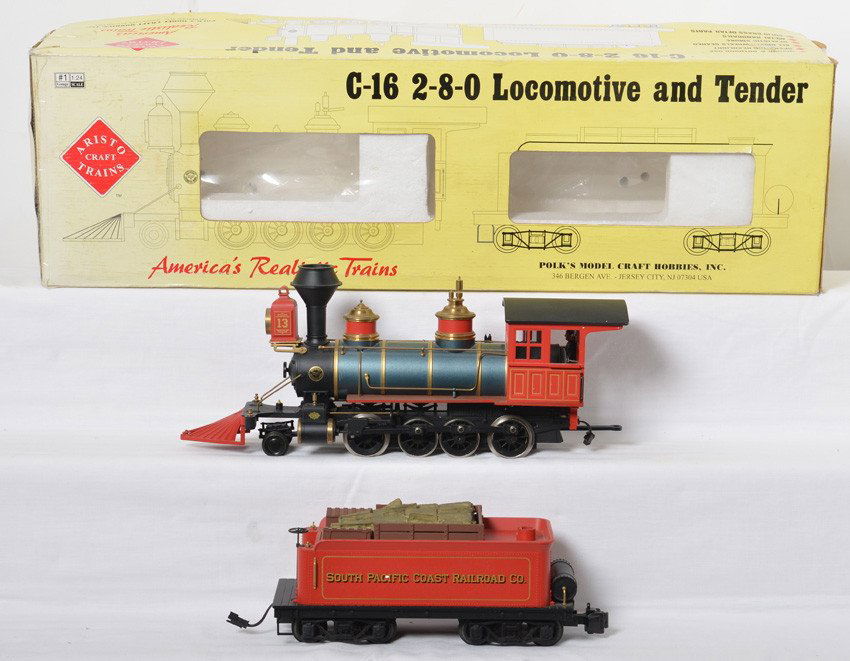 Aristo Craft 80206 Colorado and Southern 2-8-0: Aristo Craft modern G scale 80206 Colorado and Southern 2-6-0 C-16 steam locomotive in OB. Loco is C7 with broken brake wheel on the tender and broken bell on the loco. OB is worn with clear tape repa