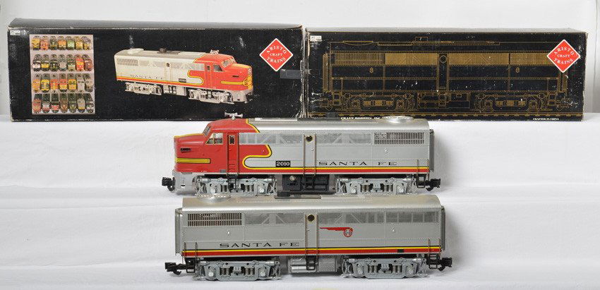 Aristo Craft Santa Fe Alco A-B units: Aristo Craft modern G scale 22310 Santa Fe Alco A and B units in OBs. Trains are C6 with some signs of outdoor use, light rust on hand rails. locos are dusty. No major broken parts noted. OBs have som