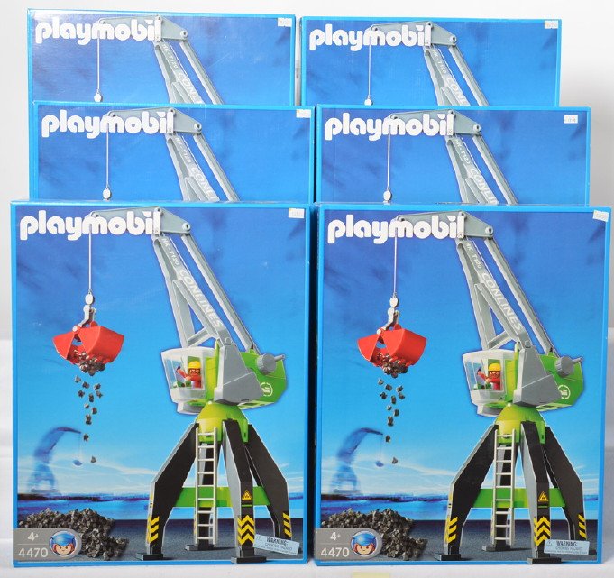 6 Playmobil 4470 Harbor cranes: Playmobil new old store stock. Includes six 4470 Harbor Crane sets. All sealed brand new. Retail of just under $300.