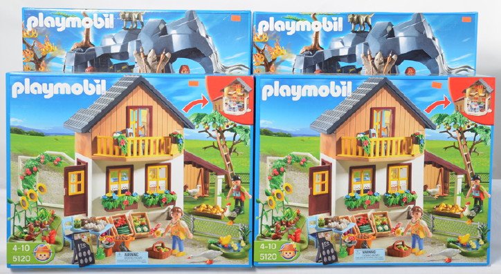 4 Playmobil sets 5120 farm house and 5100 cave: Playmobil new old store stock. Includes two 5100 stone age cave sets and 5120 farm house sets. All sealed brand new. Retail of just under $280.