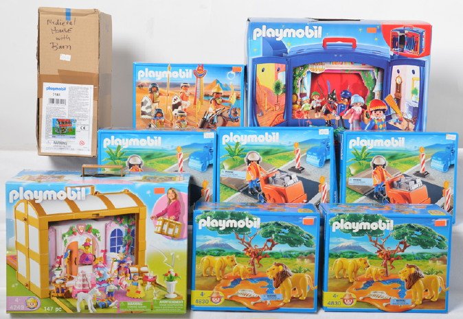 9 Playmobil sets 4239, 4249, 4830, 4245, etc.: Playmobil new old store stock. Includes 4245, 7145, 4239, 4249, two 4830, and three 4044. All sealed brand new. Retail of just over $300.