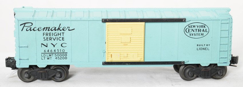 Lionel 6464-510 NYC Pacemaker blue boxcar Girls Train: Postwar Lionel O gauge 6464-510 NYC Pacemaker in pale blue for the Girls Train sets, C6+.