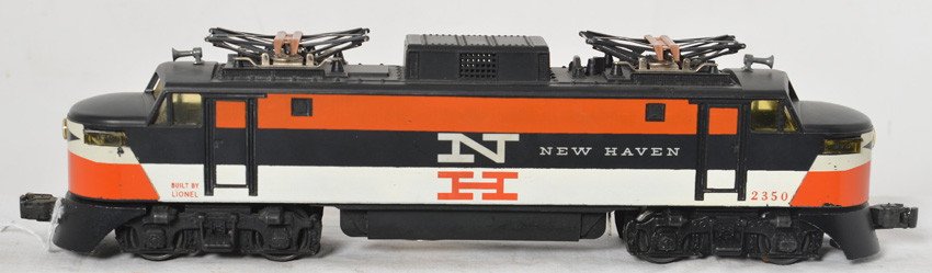 Lionel 2350 New Haven EP-5 electric loco: Postwar Lionel O gauge 2350 New Haven EP-5 electric locomotive, one super tight hairline on one end, only visible through a loop when flipped up side down. Train looks nicer C6 area.