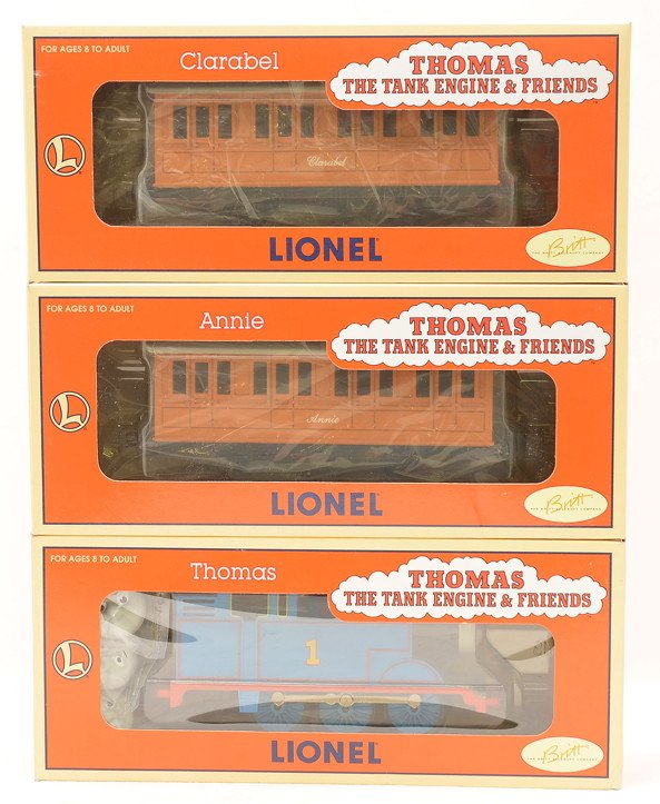 Lionel Thomas The Tank 18719 15117 15118: Lionel Thomas The Tank Engine & Friends 18719 engine, 15117 Annie and 15118 Clarabel all in OBs, C8.