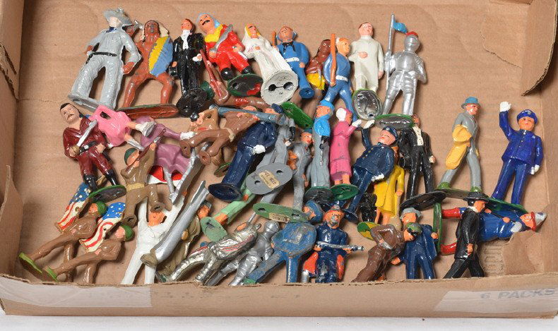 Barclay, Manoil, Grey Iron Boy Scouts, Cowboys,: Grouping of Barclay, Man Oil, Grey Iron, and possibly others. Boy Scouts, Cowboys, Indians, horses, Soldiers, Sailors, burglar with pistol, cops, doctors, nurses, firemen, knights in armor, diver with