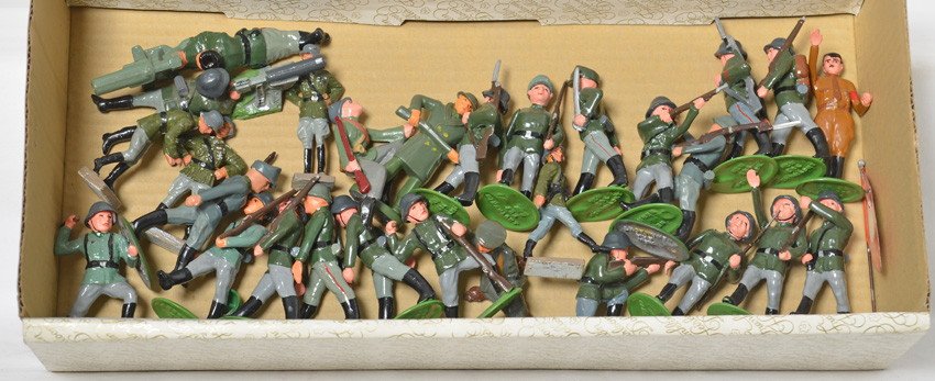 New Era Lead diecast Wehrmacht soldiers, Linoel...: New Era lead diecast toy soldiers marked as Wehrmacht. Some are cast and marked Lionel made in USA, one is marked Wayne something, and a couple are unmarked. Condition ranges C8 to C10.