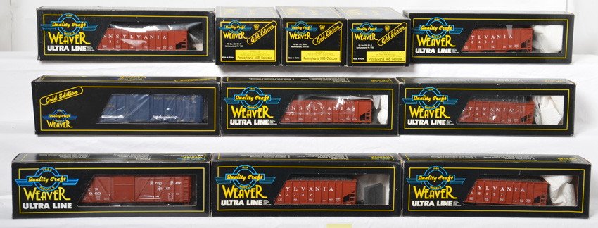 11 Weaver freight cars Pennsylvania, B&O, etc: Weaver modern O gauge freight cars in OBs. Eleven cars include G2011, G2010, and G2015 Pennsylvania N6B cabooses, U3321LD Nickel Plate boxcar, G23008 Baltimore and Ohio boxcar, and six 4027 Pennsylvan
