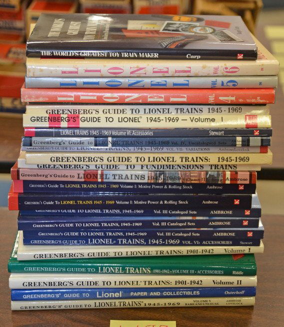Great group of Lionel books, display layouts, paper,: Great lot of Lionel books. Twenty four total. Including The Worlds Greatest Toy Train Maker by Carp, TM Vol. 4, 5, and 6, Classic Lionel Display Layouts You Can Build by Carp, four copies of Greenberg