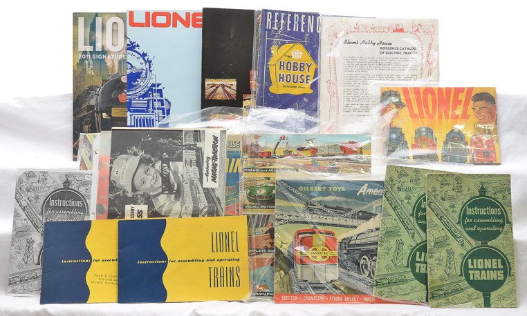 Lionel Postwar Original Catalogs AF Catalog: Lionel postwar and modern era original Consumer and Accessory catalogs and a Gilbert Toys American Flyer Trains catalog for 1951. Also included are operating instruction booklets for 1951 and 1952. Pl